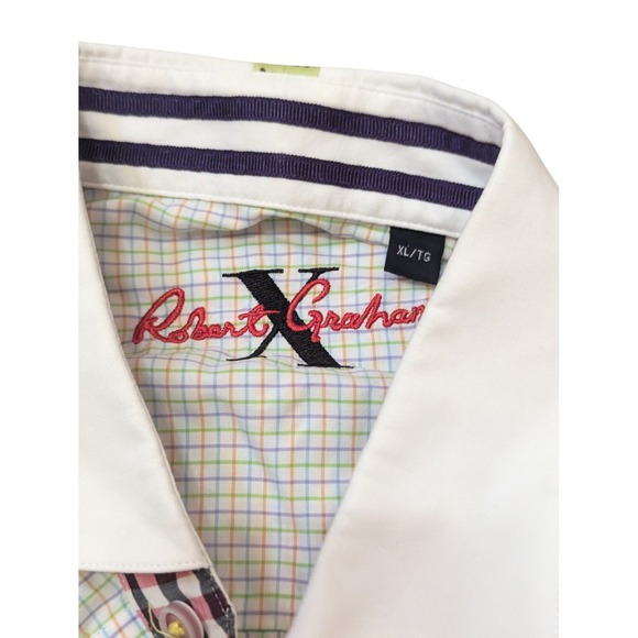 Robert Graham X Collection Men's XL Multicolor Check Dress Shirt Contrast Cuffs - Picture 6 of 12